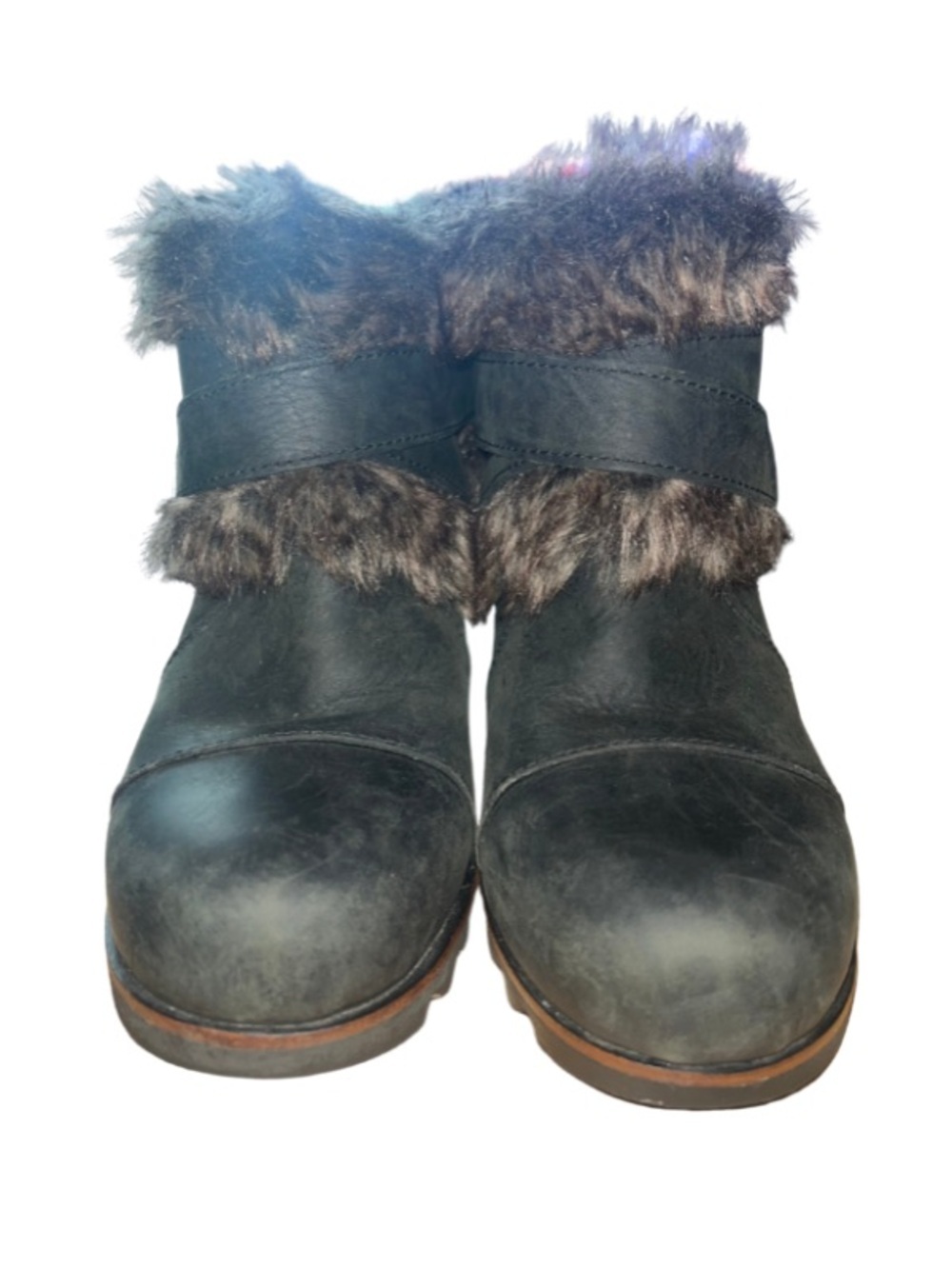 Sorel Joan of Arctic Wedge Mid Faux Fur Leather Boots Size 7.5